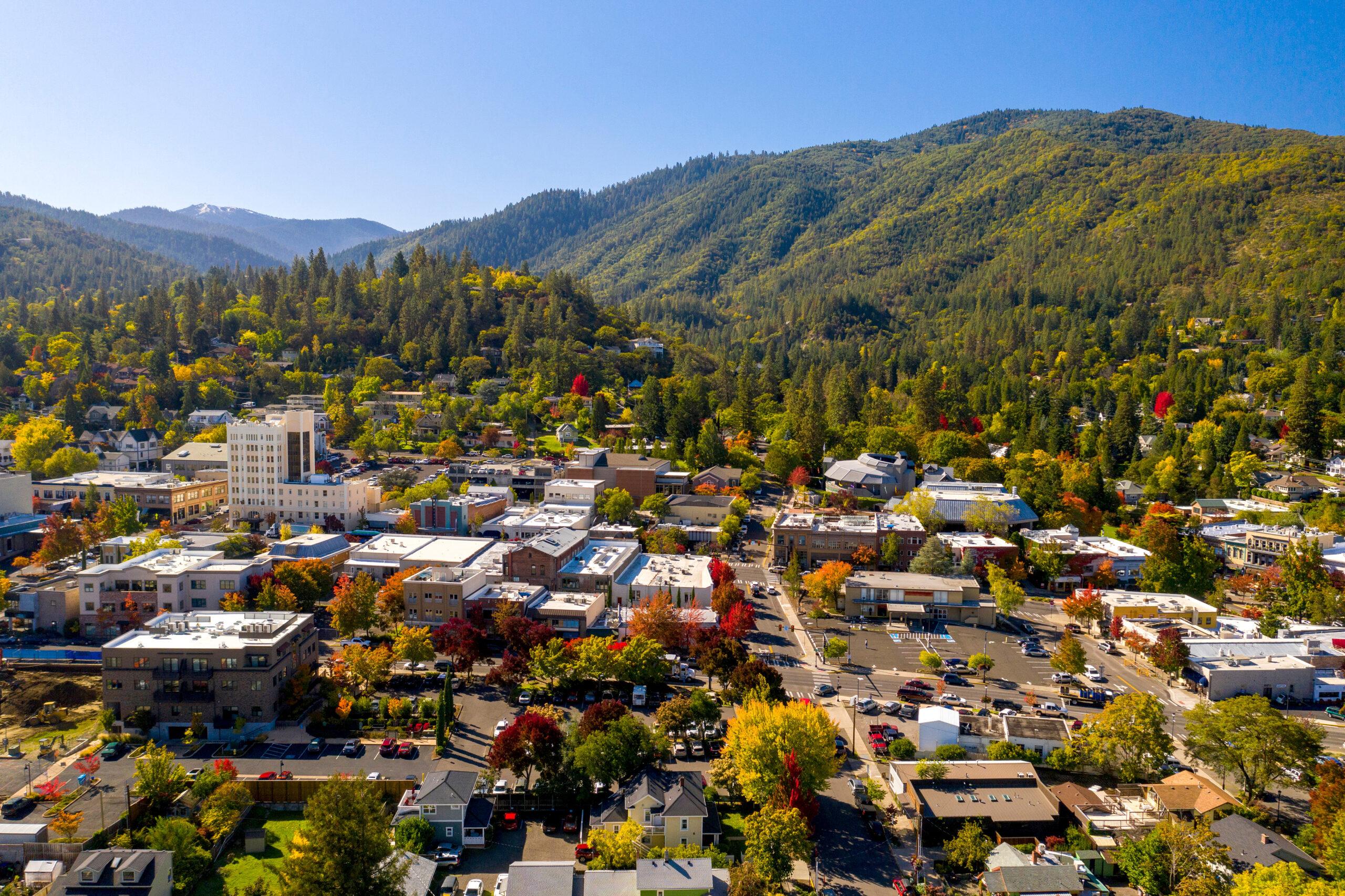 Aerial view of Ashland, Oregon.