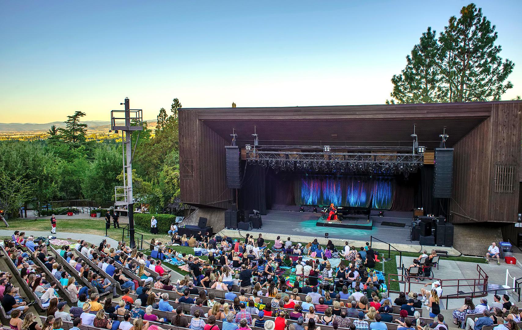 Aerial view of a performance at the Britt Festival.